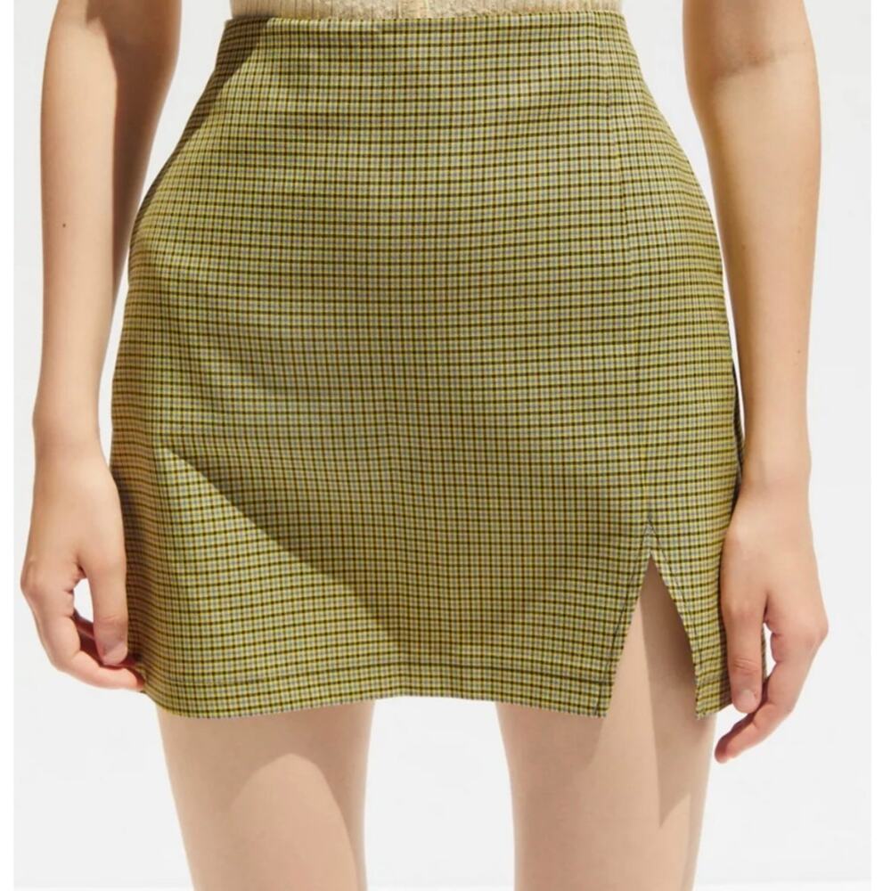 Urban Outfitters Darren Notched Pelmet Light Academia Mini Skirt In Yellow